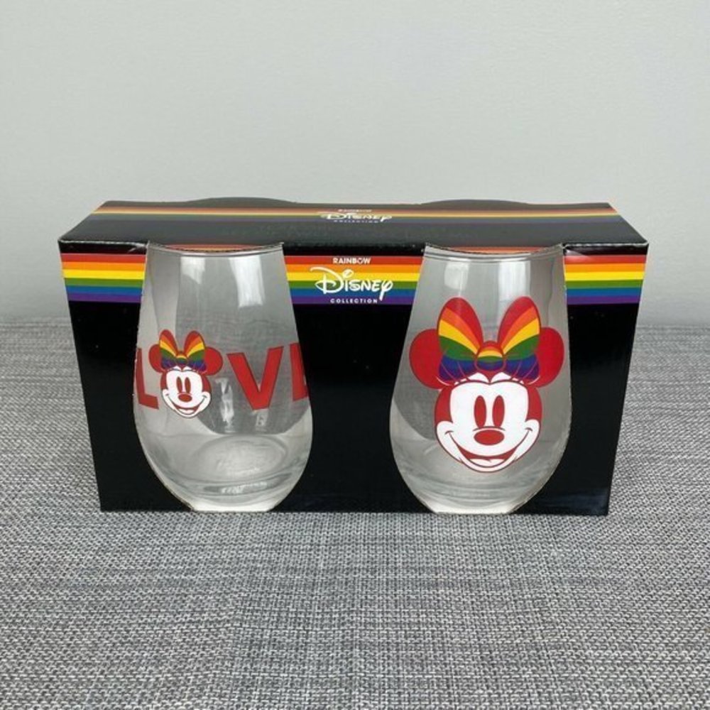 Set of 2 Disney Rainbow‎ Collection Pride Minnie Mouse Stemless Wine Glasses